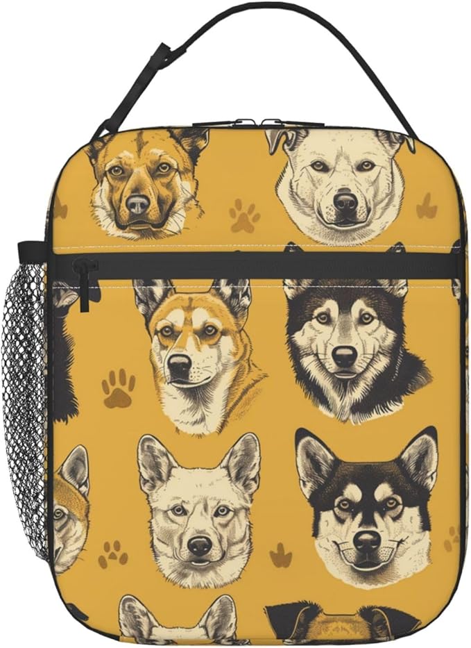Dog Lunch Box for Kids Aldults, Vintage Pet Reusable Thermal Insulation Cooler Tote Bags, Hand Drawn Animal Puppy Paw Print Insulated Bag for Student, School Picnic Camping Travel, Gifts