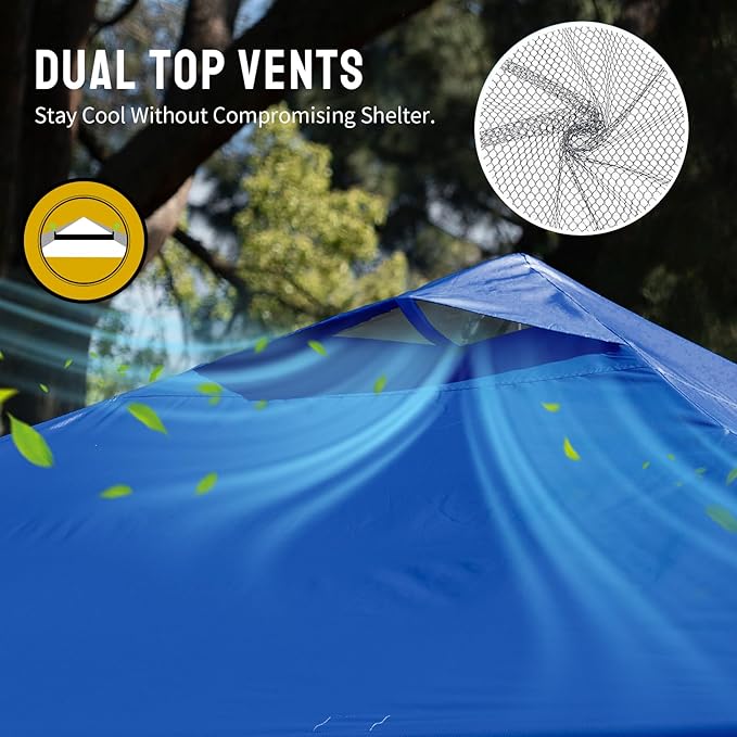 CROWN SHADES 10x10 Pop Up Canopy - Beach Tent with One Push Setup - Easy Outdoor Sun Shade for Events, Parties, Camping - Gazebo with STO-N-Go Cover Bag, Silver Coated Top, Blue