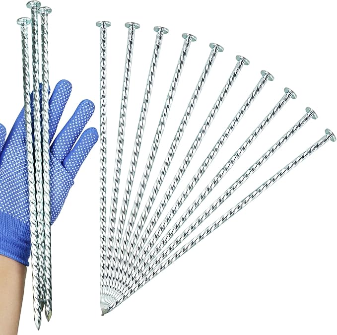 Extra-Long 14 Inch Spiral Landscape Stakes - Heavy Duty Solid Metal Anchors Spikes for Paver Edging, Weed Barrier, Trap, Tent and More (20 Counts)