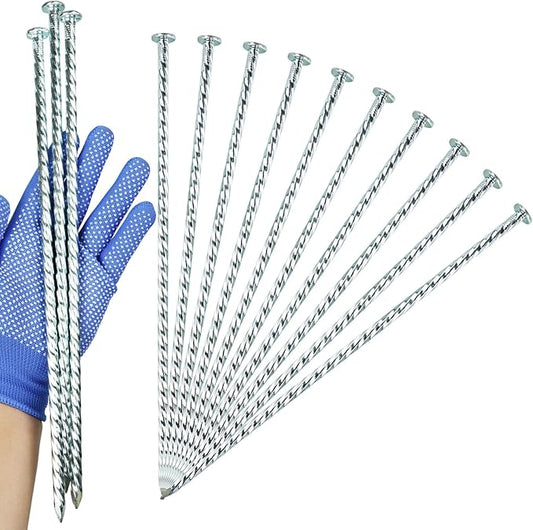 Extra-Long 14 Inch Spiral Landscape Stakes - Heavy Duty Solid Metal Anchors Spikes for Paver Edging, Weed Barrier, Trap, Tent and More (20 Counts)