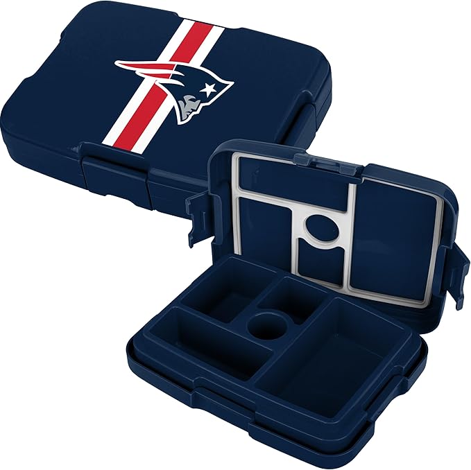 FOCO NFL Unisex-Adult Officially Licensed Team Color Stripe Primary Logo Football Leak Proof 5 Compartment Bento Lunch Box - New England Patriots