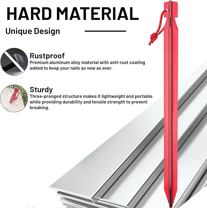 20pcs Tent Stakes,AVOFOREST 7.1 inch Ultralight Aluminum Ground Stakes Rustproof Portable Tent pegs,Camping Stakes for Beach,Garden,Hiking (Red)