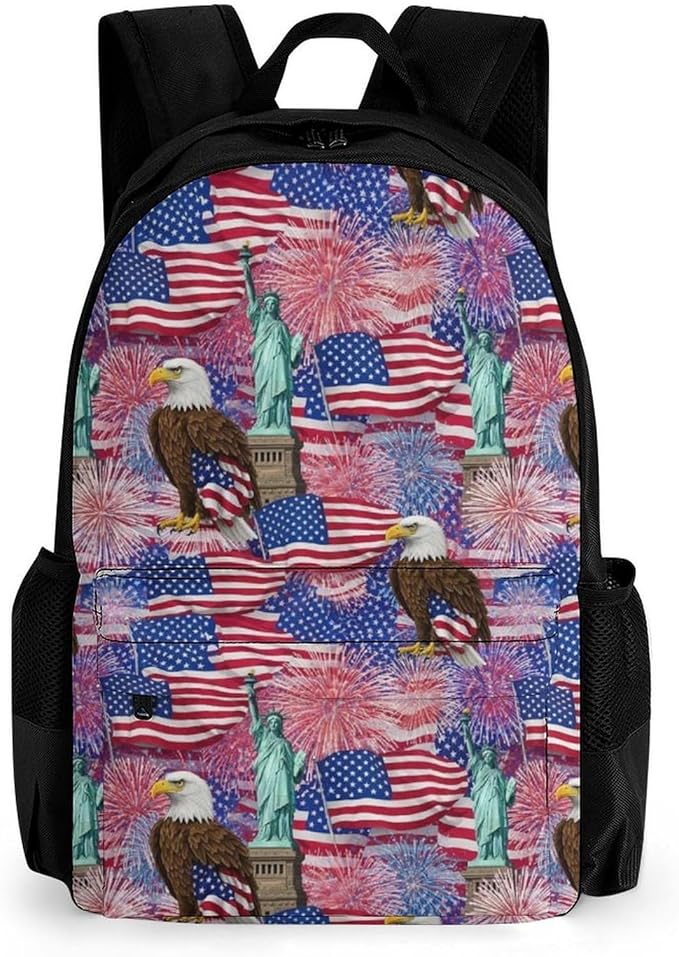 Adults Lightweight Statue Of Liberty America Flag Eagle Shoulder Book Bags Big Capacity Shoulder Bag With Adjustable Shoulder Straps for Trekking Work Walking Cycling