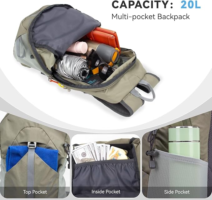 Small Lightweight Hiking Backpack，20L Foldable Hiking Daypack Cycling Hydration Backpack Travel Camping Bag
