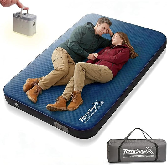 Full Size Camping Air Mattress, Self-Inflating Sleeping Pad with Electric Pump for 2 Person, 4.5" Thick Insulated Air & Foam Mat for Tent Camping, Portable & Comfortable for 4-Season Use(Full,Blue)