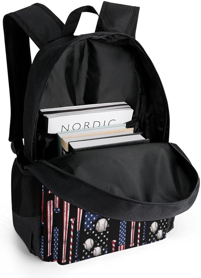 Daypack Backpack Polyester Multipurpose Anti-Theft Vintage Patriotic Usa American Flag Baseball Art Shoulder Bag Big Capacity Gym Outdoor Hiking Backpack With Smooth Zippers
