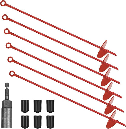 Gisafai 6 Pcs 30 Inch Long Ground Anchors Spiral Blade Earth Shed Anchor Kit Heavy Duty Tent Trampoline Hook 12 mm Thick Metal Swing Set Wind Stake for Mobile Home Canopies (Red)