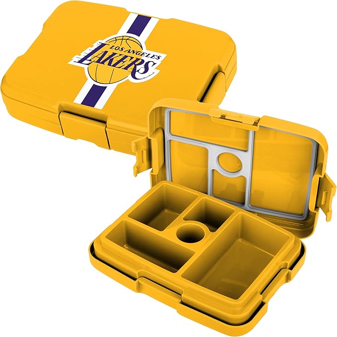 FOCO NBA Unisex-Adult Officially Licensed Team Color Stripe Primary Logo Basketball Leak Proof 5 Compartment Bento Lunch Box - Los Angeles Lakers
