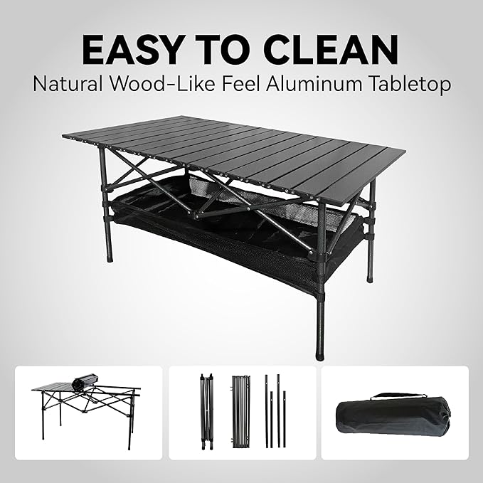 Ultralight Aluminum Foldable Camping Table - Portable Roll-Up Design with Carry Bag, for Indoor Outdoor Camping Beach Backyard BBQ Parties Picnic Patio