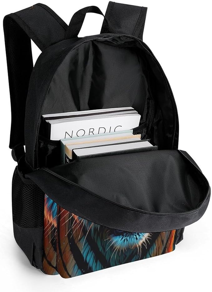 Men Women Polyester Angry Tiger Rainbow Animal Magic Art Casual Daypack Large Capacity Carry On Bag With Adjustable Shoulder Straps for Camping Work Running
