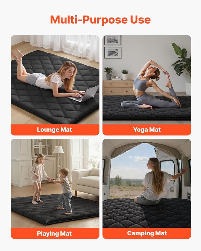 VEVOR 9-Layer Japanese Futon Mattress, 3.5" Thick Queen Tatami Mat, Foldable Roll Up Mattress for Sleeping with Storage Bag, Portable Floor Mattress for Camping Dormitory Yoga, Black