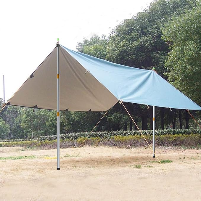 KOMCLUB Telescoping Tent Tarp Pole Adjustable Tarp Poles 3 Section Heavy Duty Canopy Poles Stainless Steel Portable Camping Poles 33"-86.61" for Hiking Car Canopy Awning 2Pcs Set (Gold)