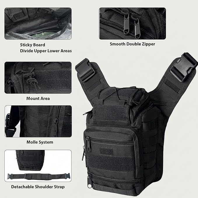 Tactical Backpack for Men，Military Sport Bag Pack Sling Shoulder Backpack Tactical Crossbody Bag EDC Molle Assault Range Bag Chest Pack for Hiking Camping Outdoor - Black