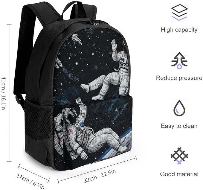 Men Women Polyester Astronaut Space Art Daypack Backpack Large Capacity Carry On Bag With Smooth Zippers for Hiking Picnic Walking Cycling