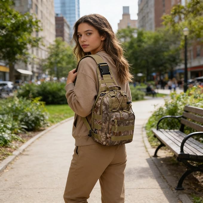 Viriber Tactical Backpack, Waterproof Military Cross-body Molle Sling Shoulder Backpack Chest Bag for Outdoor Every Day Carry Khaki CP
