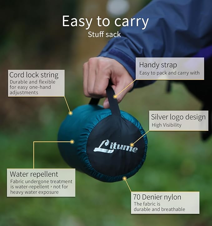 Litume Thermolite All Season Sleeping Bag Liner Add Up to 22°F / 12°C, Mummy Sleeping Sack for Backpacking, Camping, Traveling, for Cold Weather Winter, Sleep Sack with Drawstring Hood (E626)