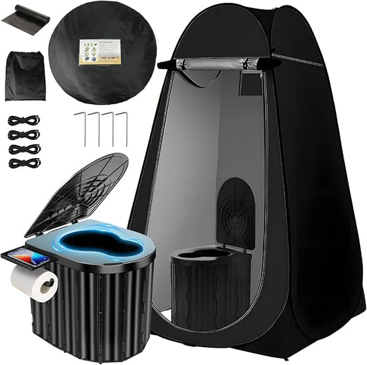 Camping Toilet with Pop Up Privacy Tent,Portable Outdoor Folding Potty,Shower Tent Dressing Room with Carry Bag for RV Travel,Truck,Beach,Fishing