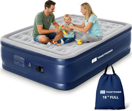 Full Size Air Mattress with Built in Pump, 18" Raised Inflatable Bed for Guest Room, 3-Min Quick Self-Inflating Airbed for Home Use Heavy Duty 600lbs Capacity