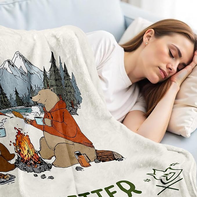 Camping Blanket, Campings Essentials, Camping Gifts for Women Men Unique, Camper Accessories, Camper Must Haves Decor for Christmas Birthday Fathers Day Mothers Day, Fleece Throw Blanket 60”×50”
