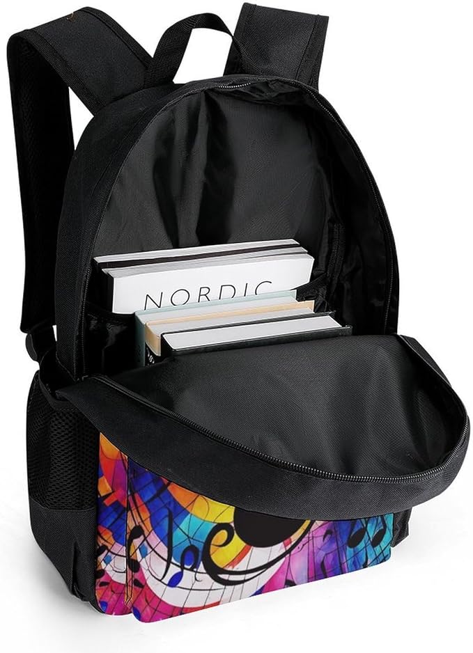 Supdreamc Men Women Lightweight Abstract Music Notes Colorful Casual Daypack Large Capacity Bookbag With Adjustable Shoulder Straps for Gym Business Bicycle