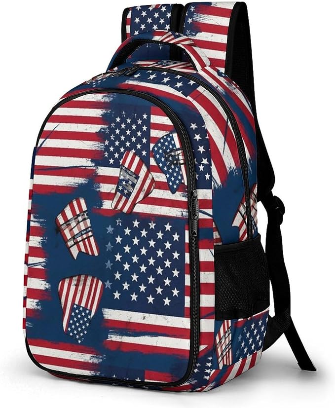 Sturdy College Bookbag Red Blue White American Flag Art, Anti Theft Water Resistant Laptop Backpack with Multi Compartments for Travel Business Hiking