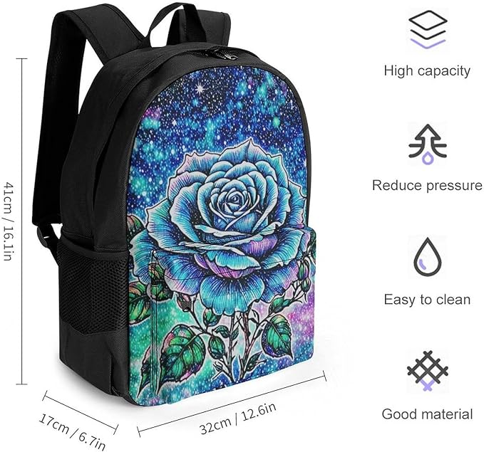 Supdreamc Daypack Bookbag Anti-Theft Multipurpose Large Capacity Bookbag, Galaxy Flower Glitter Travel Hiking Camping Rucksack With Adjustable Shoulder Straps