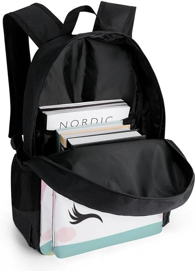 Rucksack Anti-Theft Multipurpose Large Capacity Carry On Bag, Pink Unicorns Face Travel Hiking Bag Day Pack With Side Pockets
