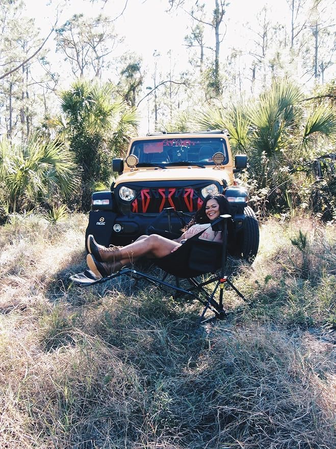 Nice C Hammock Camping Chair, Camping Chair Rocker, Swinging Chair, High Back with Stand, Cup Holder, Side Pocket, Heavy Duty (2, Black w/footrest)