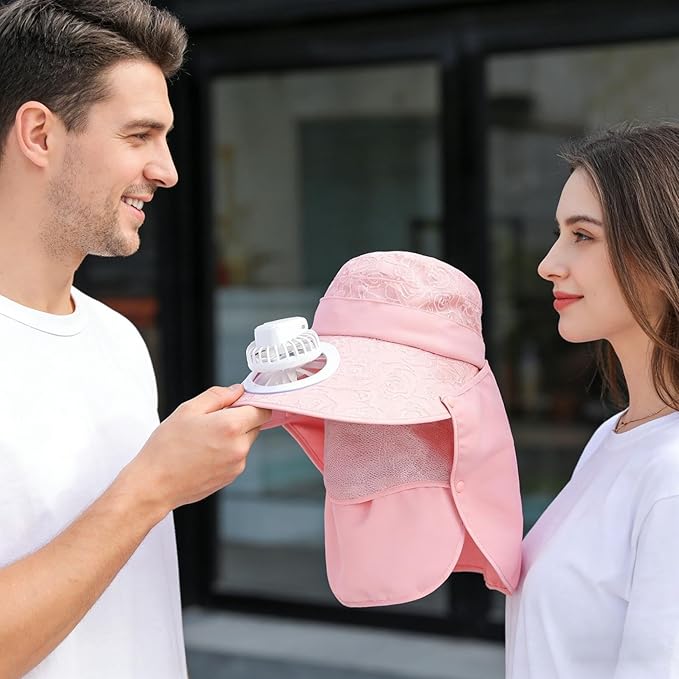 Solar Fan Cap, Wide Brim Sun Cap, USB and Solar Powered Adjustable Breathable Fan Hat for Women Men Outdoor