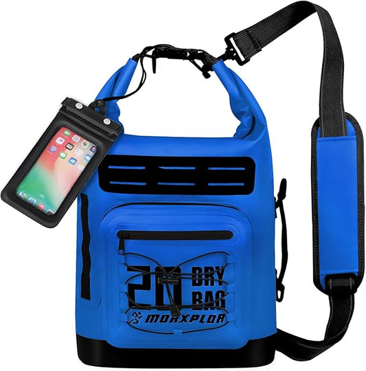 Dry Bag Waterproof,5L/10L/20L/30L Roll Top Dry Bag Backpack with WaterProof Phone Case for Swim,Kayak(Dark Blue 20L)