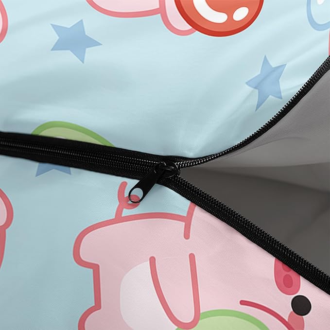 AILONEN Kawaii Puppy Sleeping Bag for Kids Boys Girls,Warm and Cool Weather,Lightweight,Waterproof Backpacking,Cartoon Cute Dog & Duck Animal Themed Blue Sleeping Bag for Camping