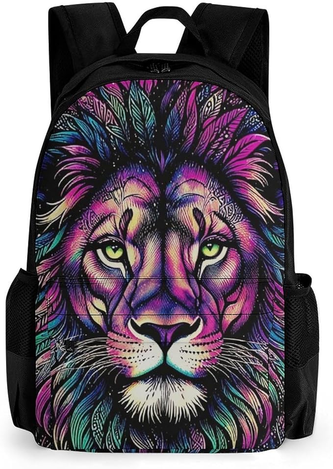 Supdreamc Lightweight Daypack for Camping Business Walking Cycling, Large Capacity Anti-Theft Multipurpose Bookbag, Colorful Lion Galaxy Art Gym Outdoor Hiking Backpack