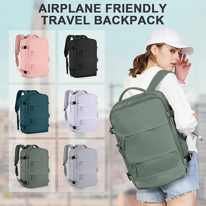coowoz Large Travel Backpack For Women Men,Carry On Backpack Flight Approved,Hiking Backpack Waterproof Outdoor Rucksack Casual Daypack Fit 15.6 Inch Laptop Shoes Compartment,30L(Olive Green)