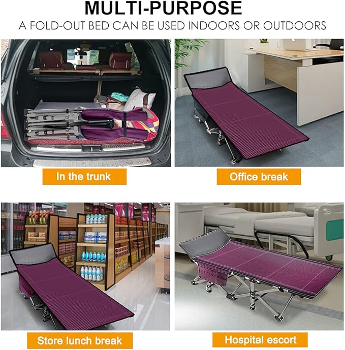 NAIZEA Folding Camping Cots for Adults, Portable Cot with Mattress Heavy Duty Outdoor Bed with Carry Bag 1200d Oxford Cloth Sleeping Cots for Camping Office Nap Home Guest Beach Travel