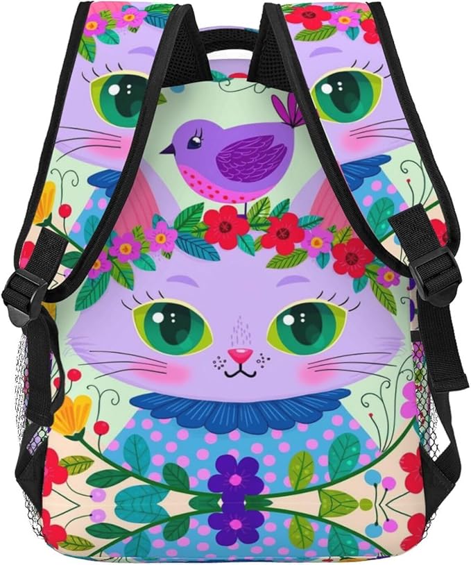 Lightweight Daypack Backpack for Trekking Work Running, Big Capacity Multipurpose Anti-Theft Bookbag, Cartoon Cats Birds Flowers Childlike And Dreamy Art Business Computer Bag