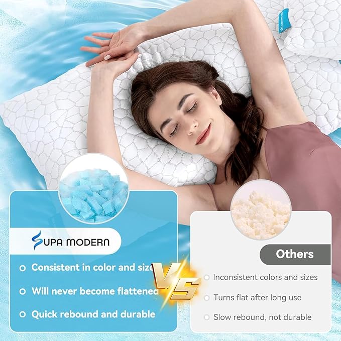 Cooling Pillows King Size Set of 2 Pack Shredded Memory Foam Pillows for Sleeping, Adjustable Cool Bed Pillow for Side Back Stomach Sleepers, Luxury Gel Neck Pillow for Neck and Shoulder Pain Relief