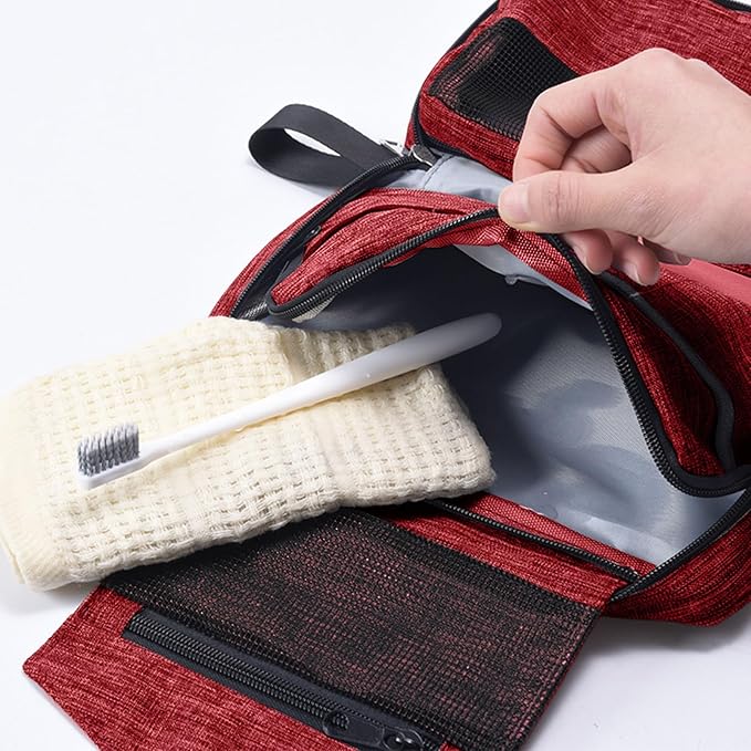 Travel toilet bag is used to store toiletries, with a large capacity storage hanging toilet bag (Burgundy)