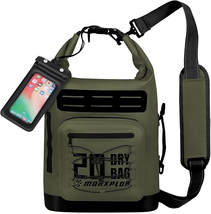 Dry Bag Waterproof,5L/10L/20L/30L Roll Top Dry Bag Backpack with WaterProof Phone Case for Swim,Kayak(GreenBlack 20L)