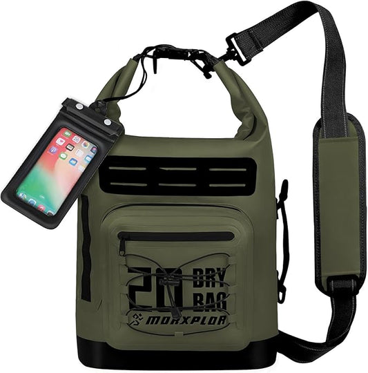 Dry Bag Waterproof,5L/10L/20L/30L Roll Top Dry Bag Backpack with WaterProof Phone Case for Swim,Kayak(GreenBlack 20L)