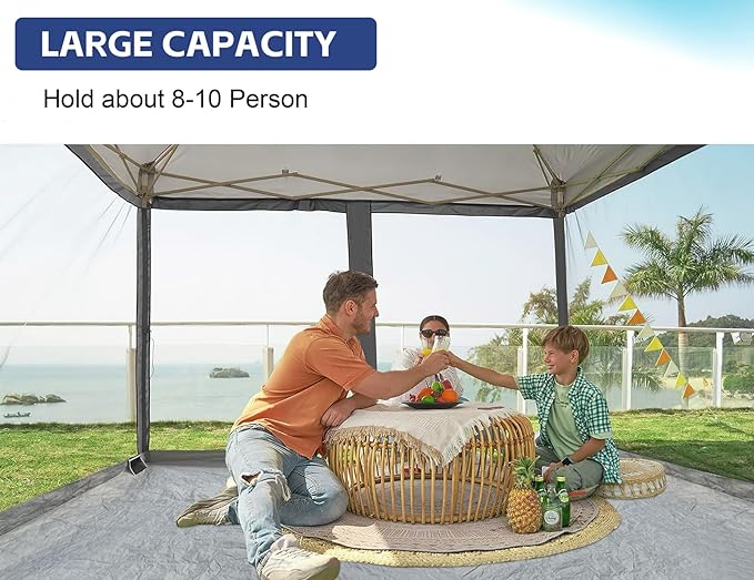 Canopy Universal Mosquito Netting Tent, Converts 10'x10' Canopy Gazebo into Camping Inner Tent, Screen House with Full PE Floors for Outdoor, Backyard. (TOP & Frame NOT Included) Black