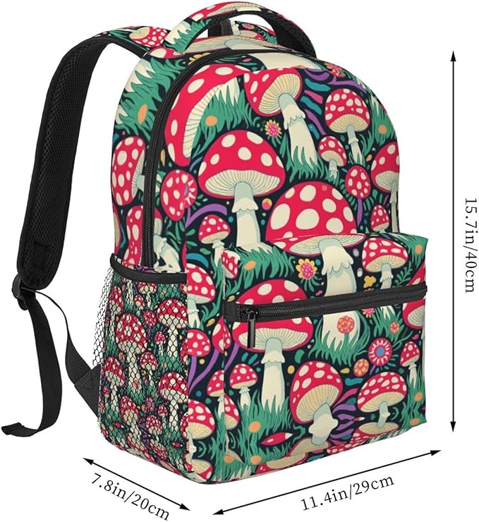 Men Women Polyester Trippy Mushroom Art Daypack Bookbag Big Capacity Shoulder Bag With Padded Straps for Climbing Travel Walking Cycling
