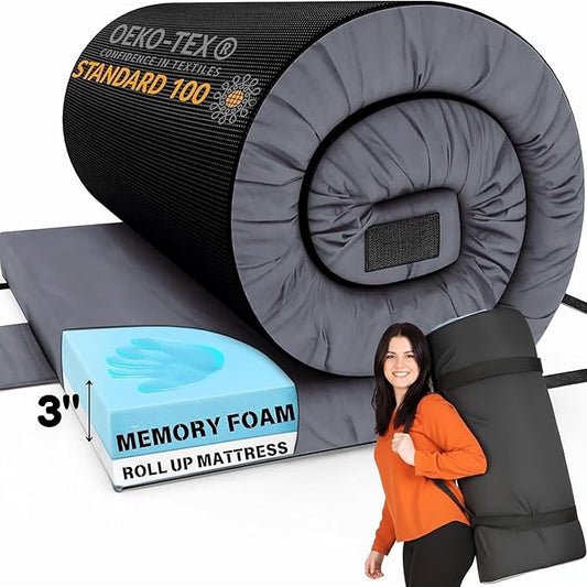 Hazli Matrix Comfort-Cell Memory Foam Camping Mattress Pad - Roll Up Mattress for Adults - Portable Cot Sleeping Pad for Camping - Floor Mat or Bed Roll for Car, SUV