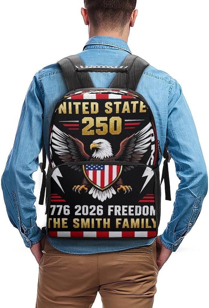 Daypack Anti-Theft Multipurpose Large Capacity Shoulder Bag, America 250th Anniversary USA Patriotic Freedom Art Travel Hiking Camping Rucksack With Smooth Zippers