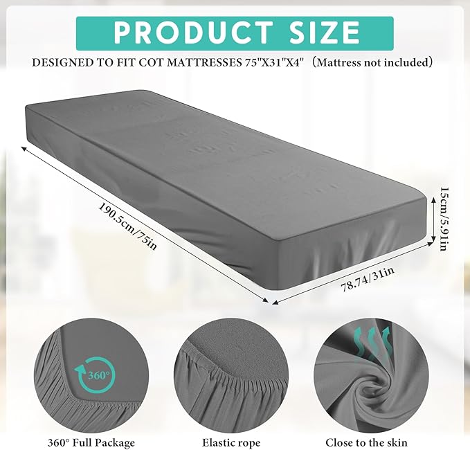 Breling Fitted Sheet (Sheet Only) Compatible with Milliard Trifold Mattress Folding Mattress Fitted Microfiber Bedclothes for Camp Bunk Rvs Bed(Dark Gray,2 Pcs,Single,6'')