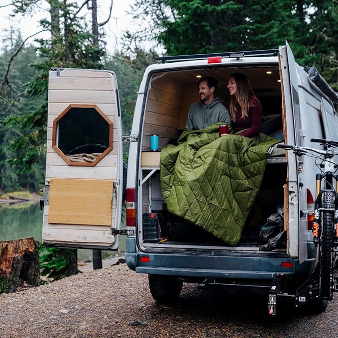 Rumpl Original Puffy Blanket - Warm Puffy Camping Blanket, 100% Recycled Polyester Insulation, Lightweight, Packable, Water-Resistant, Outdoor Puffer Blanket, 80"x84", Cypress