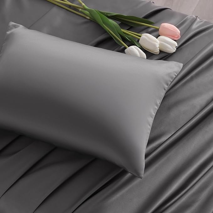 NTBAY Zippered Silk Satin Toddler Pillowcases - 2 Pack Hidden Zipper 13x18 Pillowcases - Luxury and Silky Baby Travel Pillow Covers, Dark Grey