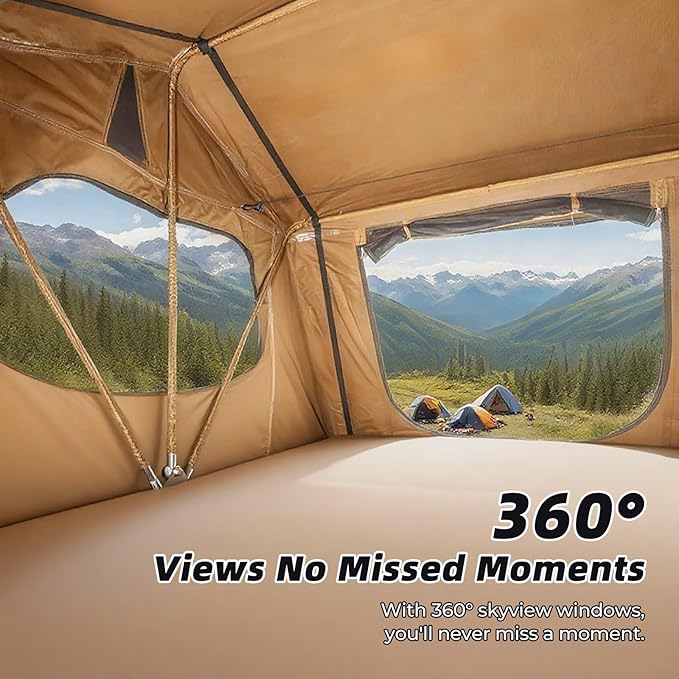 Roof Top Tent Camping for SUV Jeep Truck, 800D Waterproof Soft Shell Rooftop Tent, Quick-Setup Design with Telescopic Ladder & LED Lighting for 2-3 Person