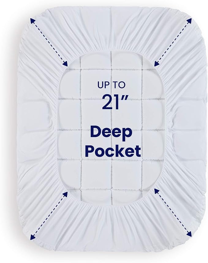SLEEP ZONE Twin Cotton Mattress Topper, Ultra Fluffy Soft Mattress Pad Pillowtop Cooling Mattress Cover Fits 8-21 inch Deep Pocket, White