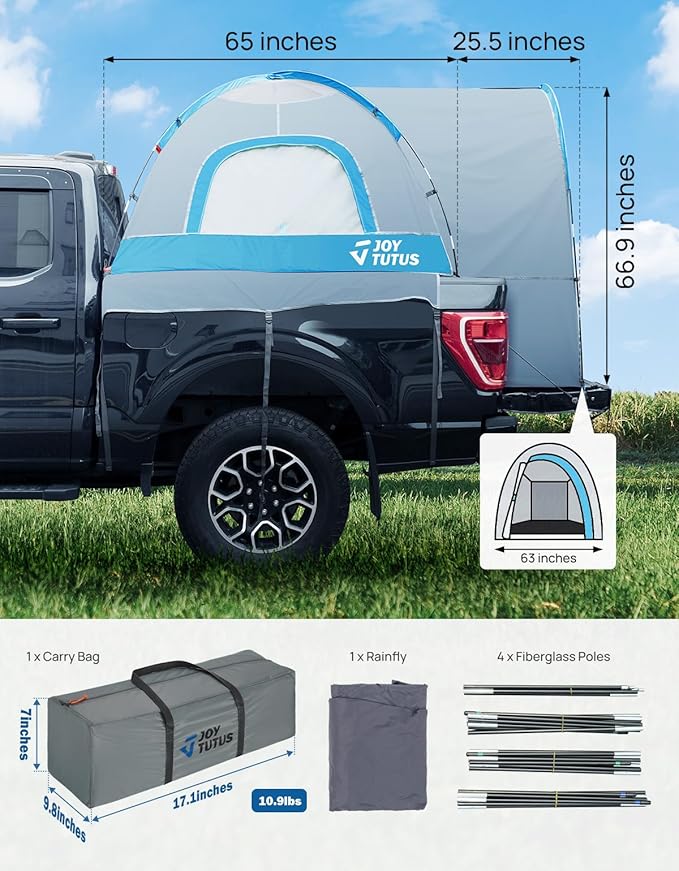 JOYTUTUS Truck Tent with Rainfly 5.5Ft-6Ft+JOYTUTUS Extebded Truck Bed Mattress for 5.5-5.8Ft