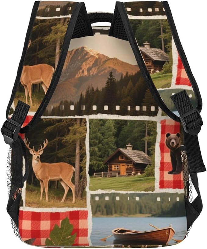 Adults Lightweight Rustic Lodge Bear Moose Rucksacks Large Capacity Bookbag With Adjustable Shoulder Straps for Trekking Outdoors Bicycle